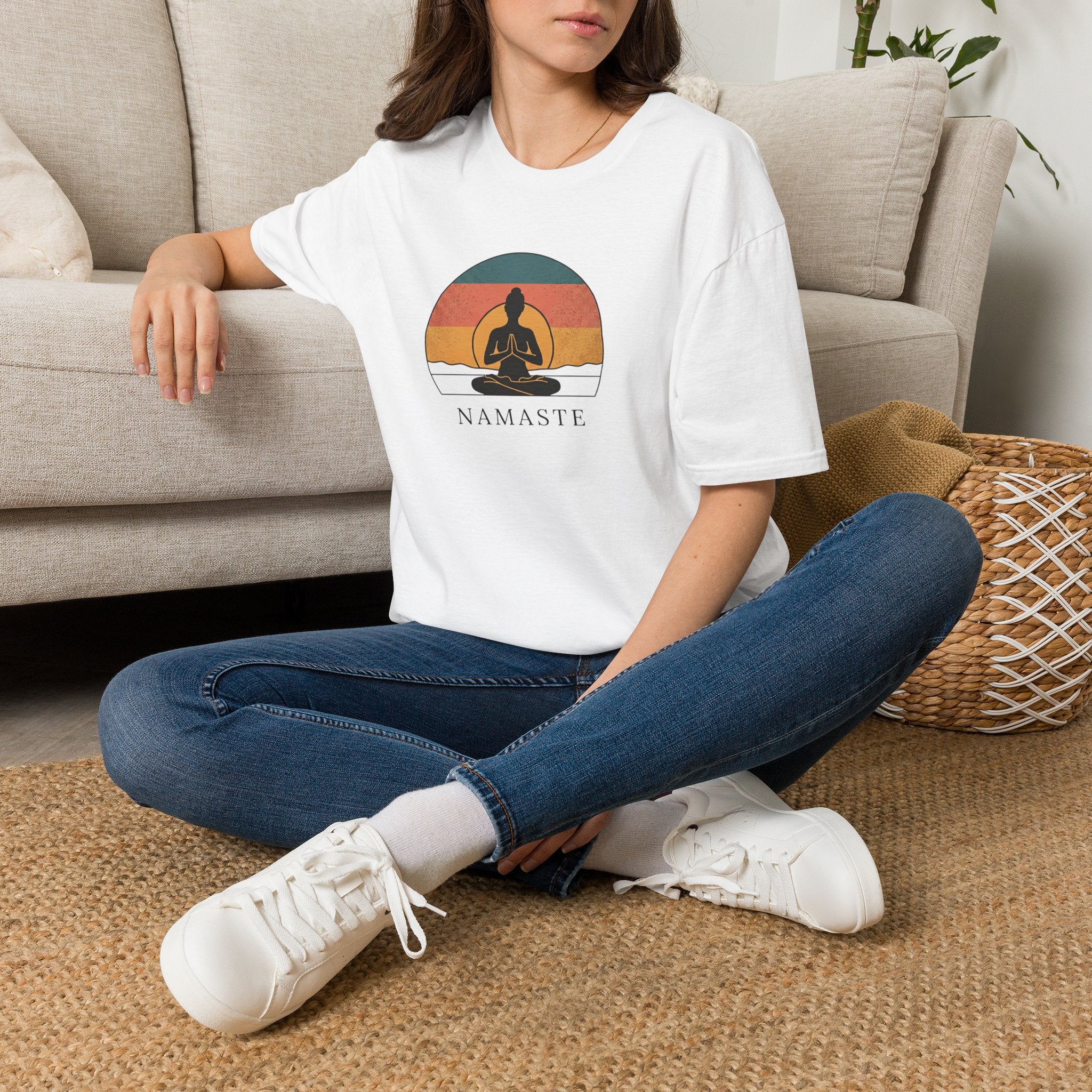 Namaste Yoga T-Shirt — Vintage Sunset Meditation Tee