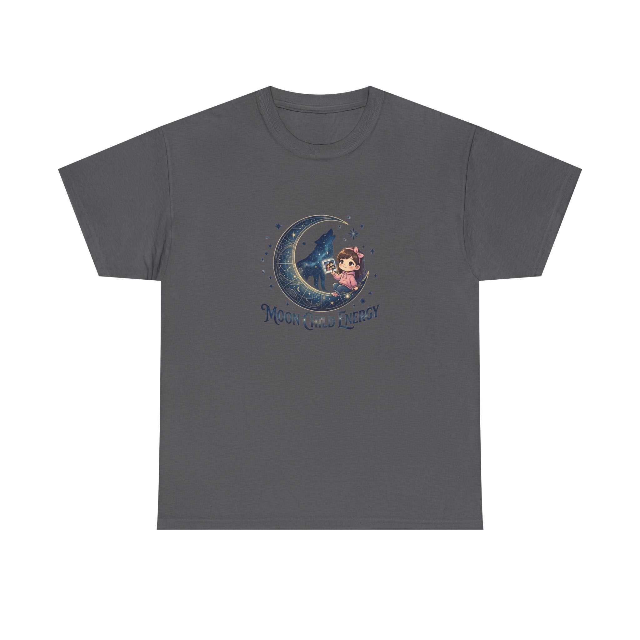 Moon Child Energy T-Shirt — Cute Wolf & Moon Graphic Tee