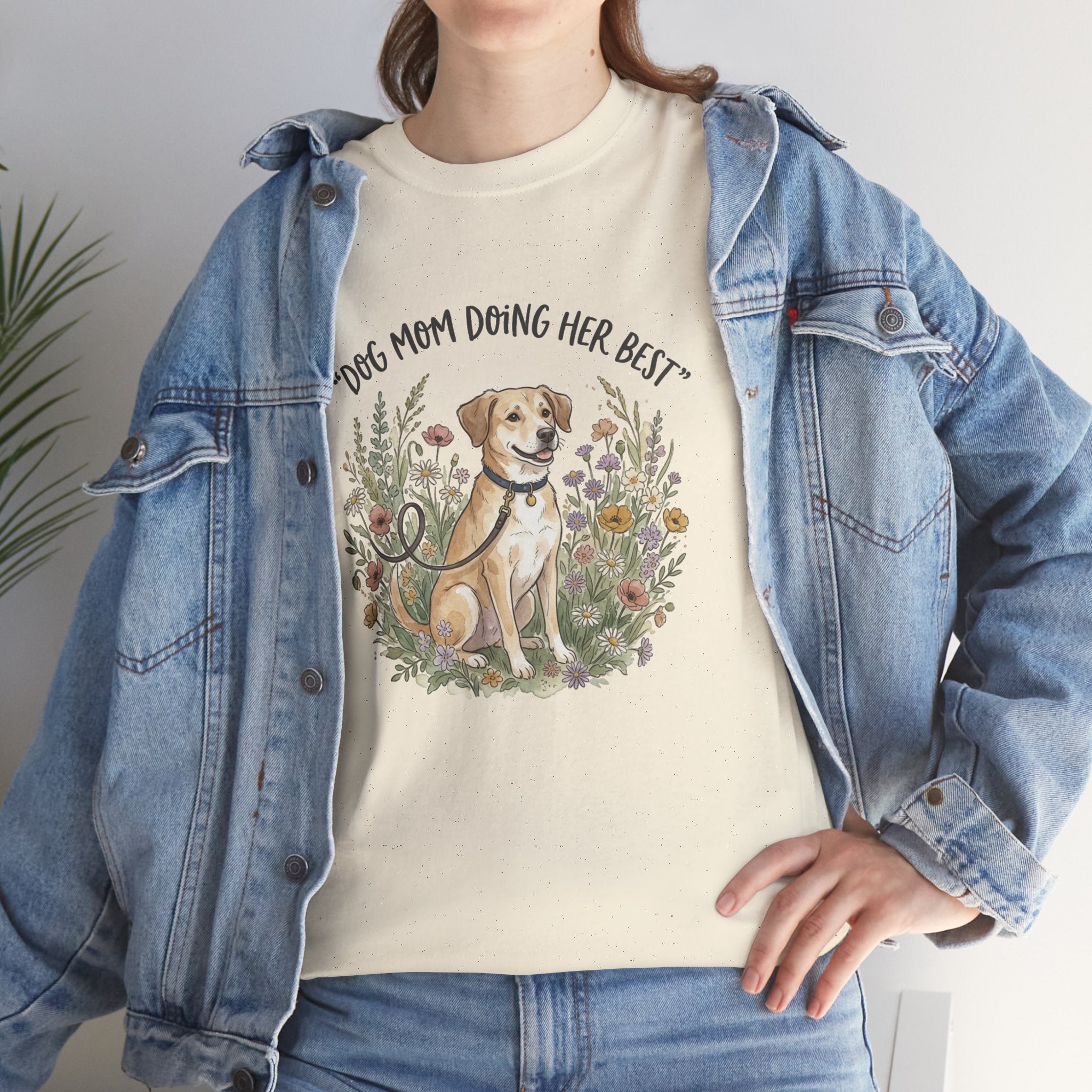 Dog Mom Tee — "Dog Mom Doing Her Best" Floral Labrador Shirt