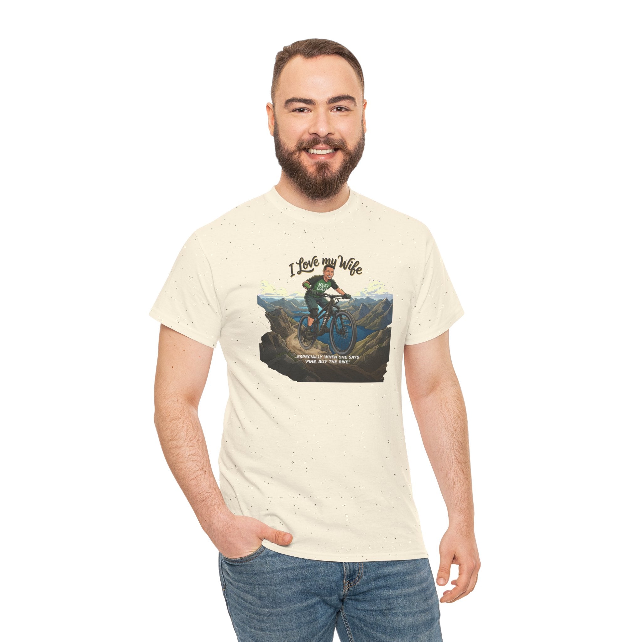 I Love My Wife Mountain Bike T-Shirt – Personalized - Funny MTB Husband Cycling Shirt Gift for Dad