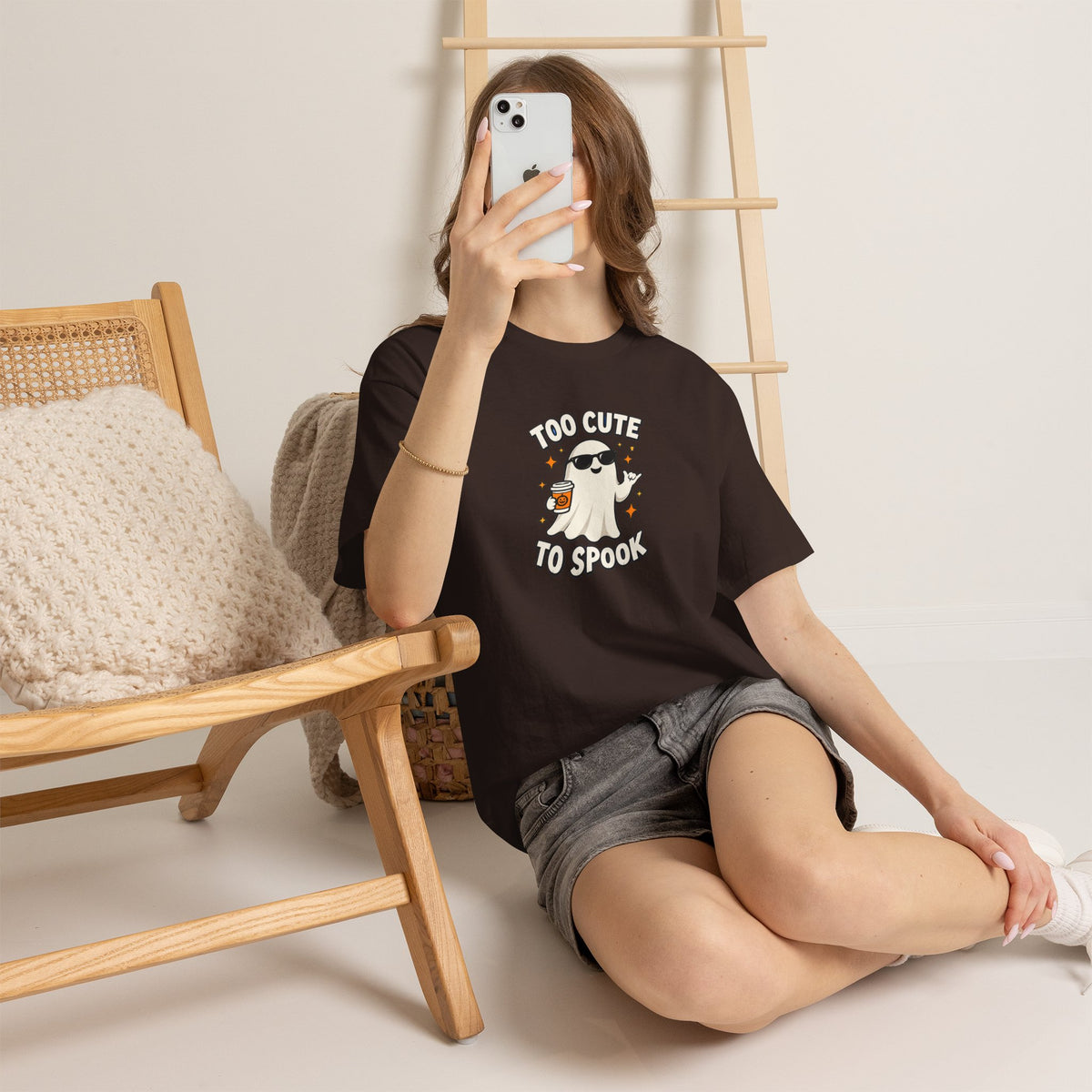 Too Cute To Spook Halloween Shirt – Ghost Coffee Cup Tee | Cute Fall Gift