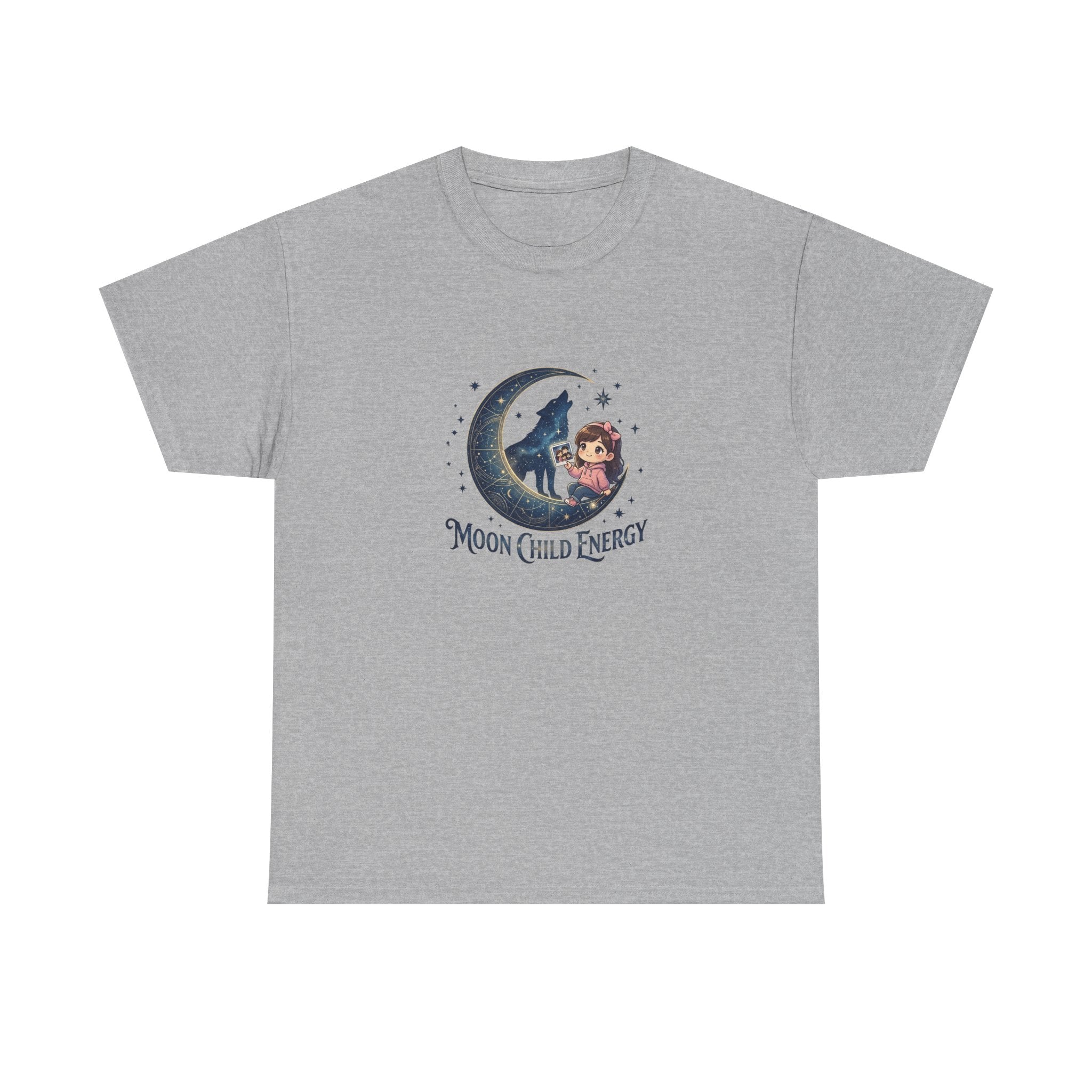 Moon Child Energy T-Shirt — Cute Wolf & Moon Graphic Tee
