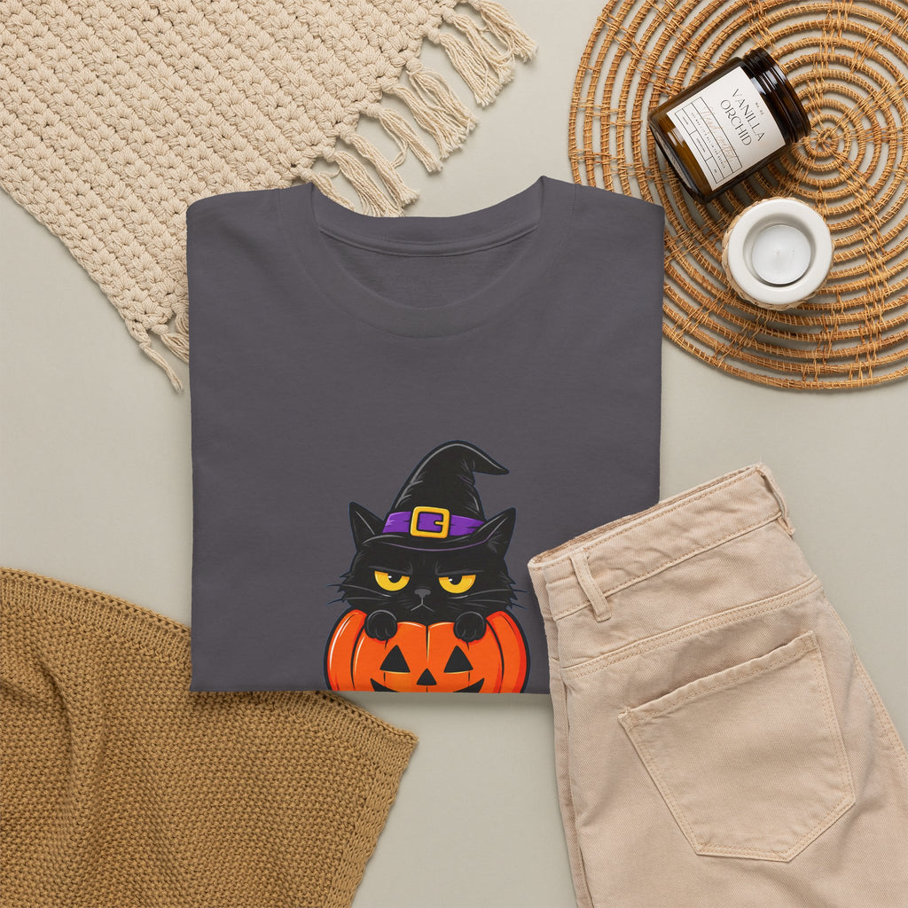Halloween Cat T-Shirt – I’m Just Here For The Treats Pumpkin Witch Tee