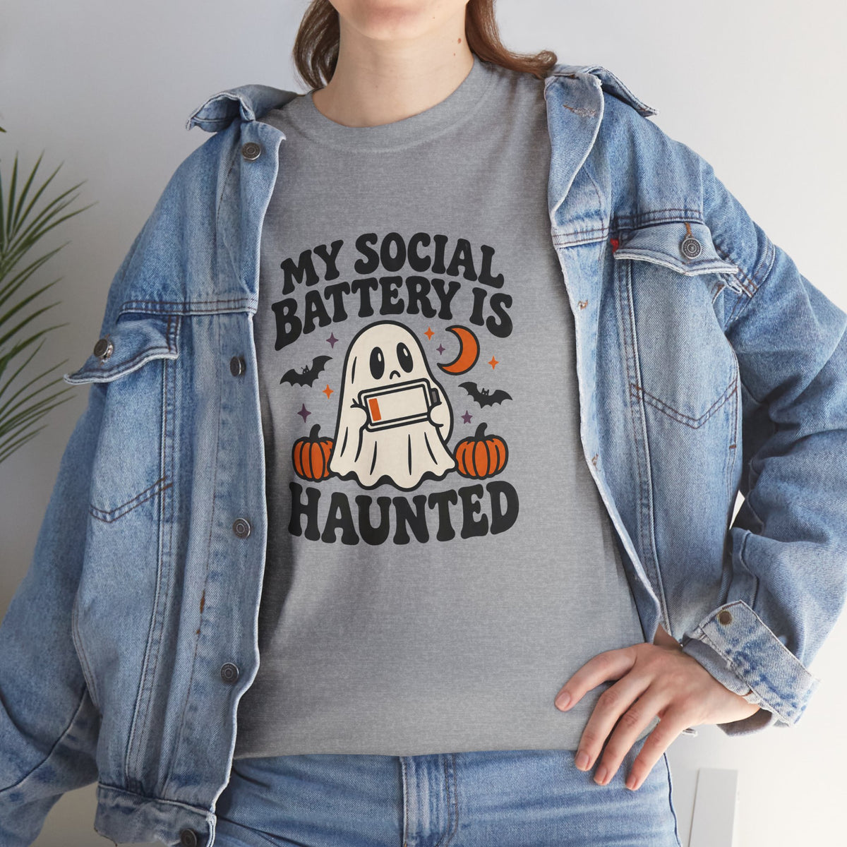 Funny Halloween T-Shirt - My Social Battery's Haunted Ghost Tee | Introvert Gift