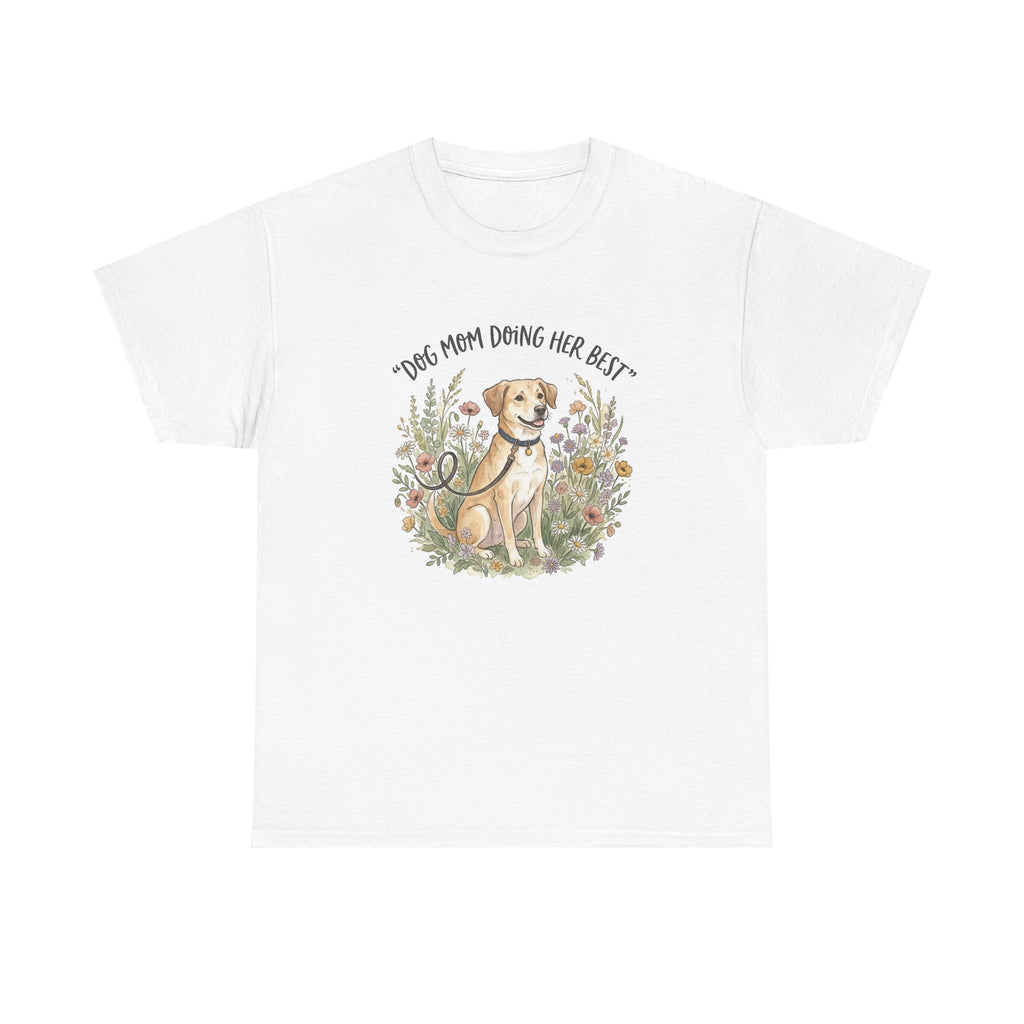 Dog Mom Tee — "Dog Mom Doing Her Best" Floral Labrador Shirt