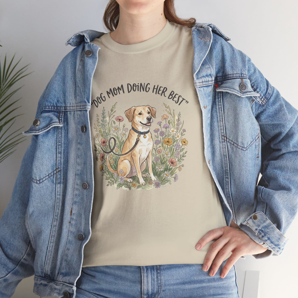 Dog Mom Tee — "Dog Mom Doing Her Best" Floral Labrador Shirt