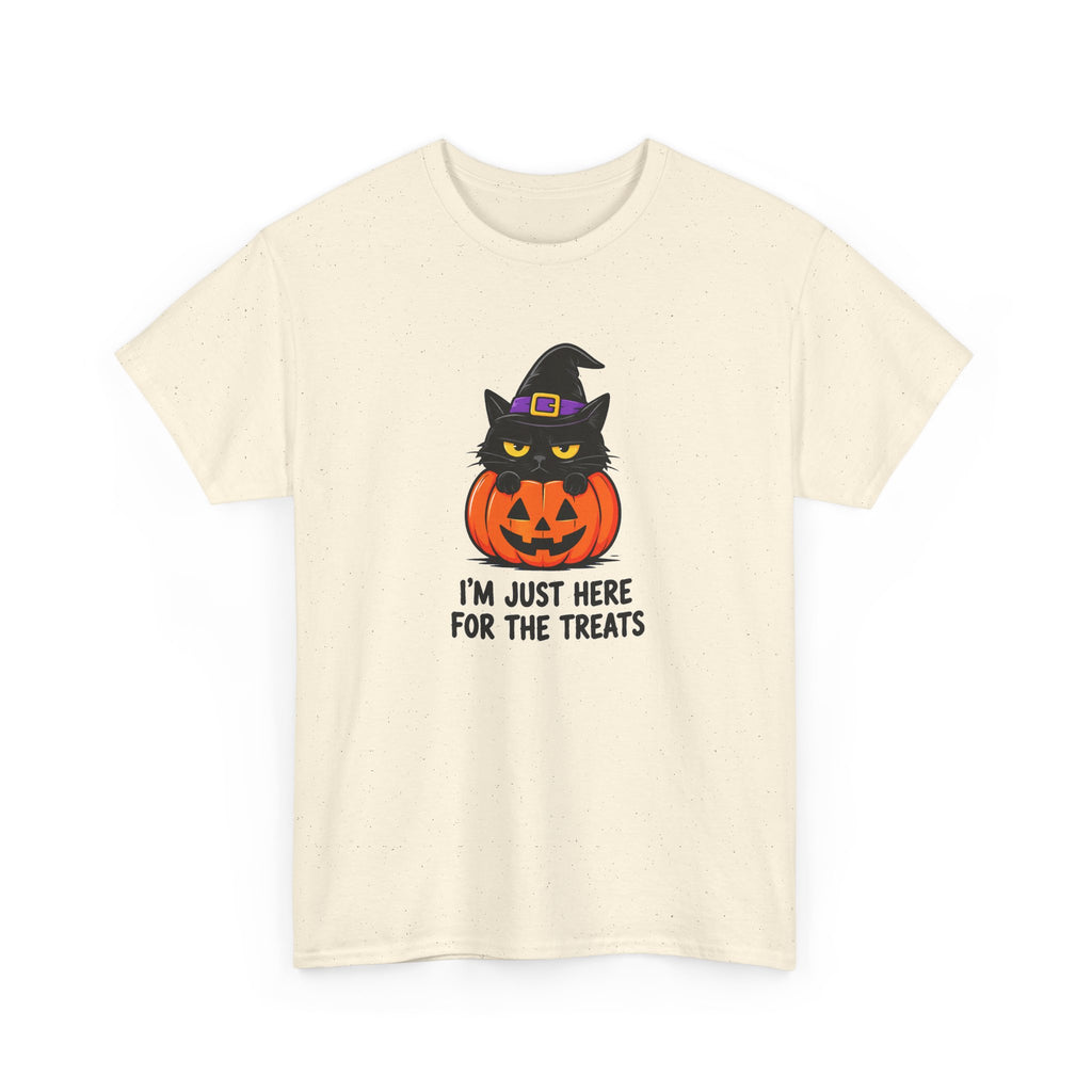 Halloween Cat T-Shirt – I’m Just Here For The Treats Pumpkin Witch Tee