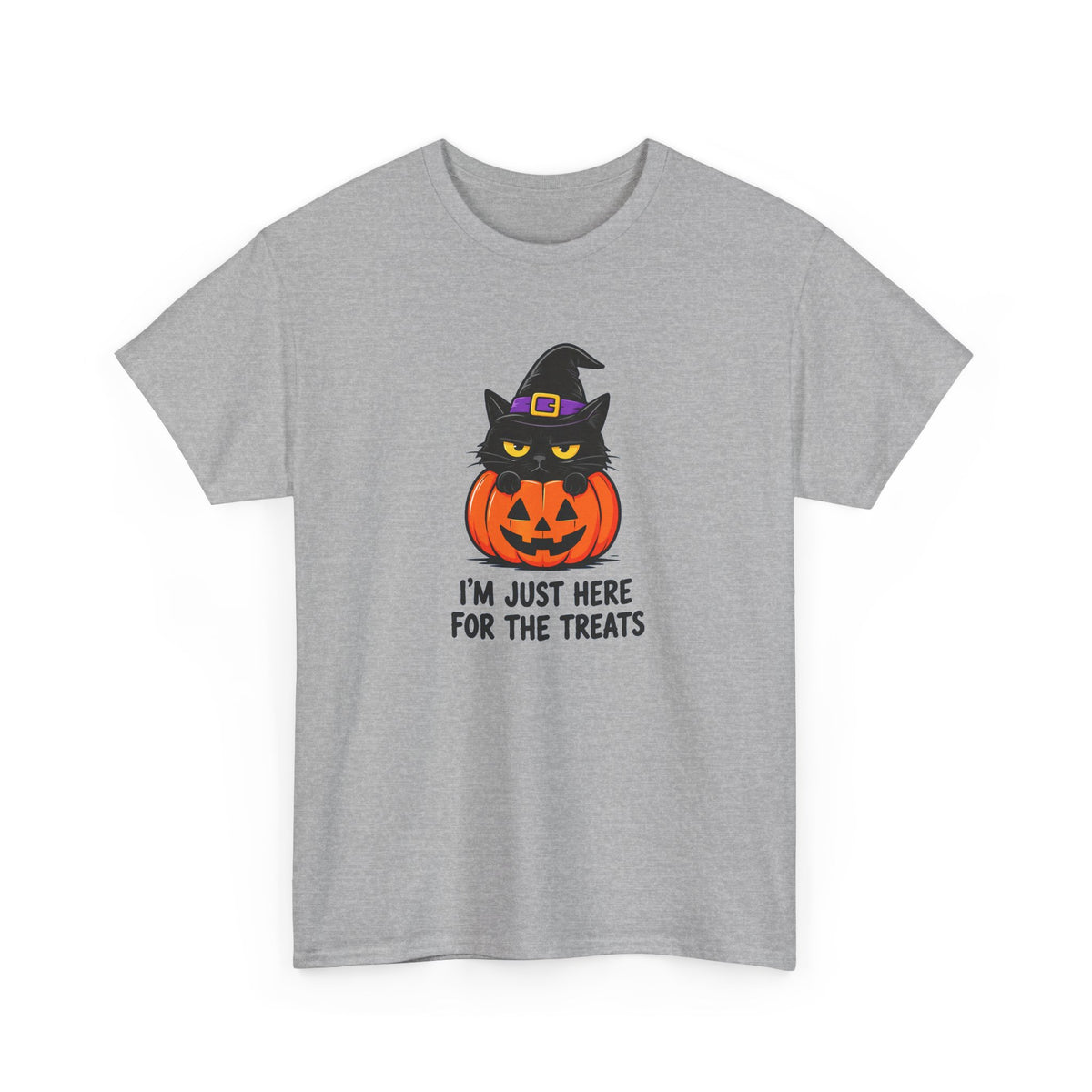 Halloween Cat T-Shirt – I’m Just Here For The Treats Pumpkin Witch Tee