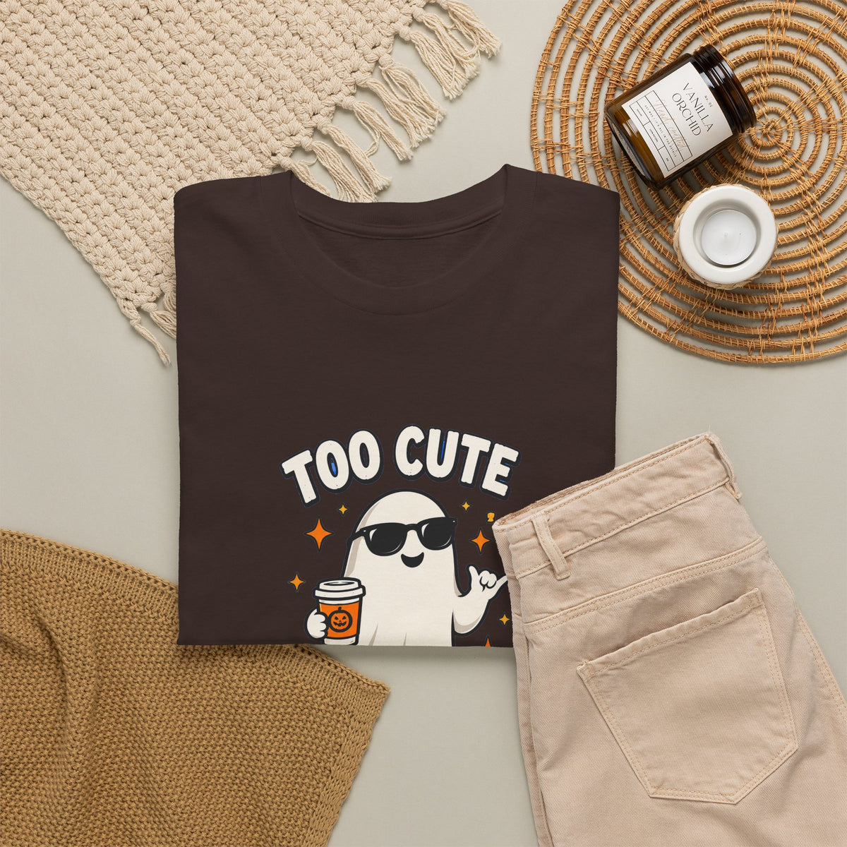 Too Cute To Spook Halloween Shirt – Ghost Coffee Cup Tee | Cute Fall Gift