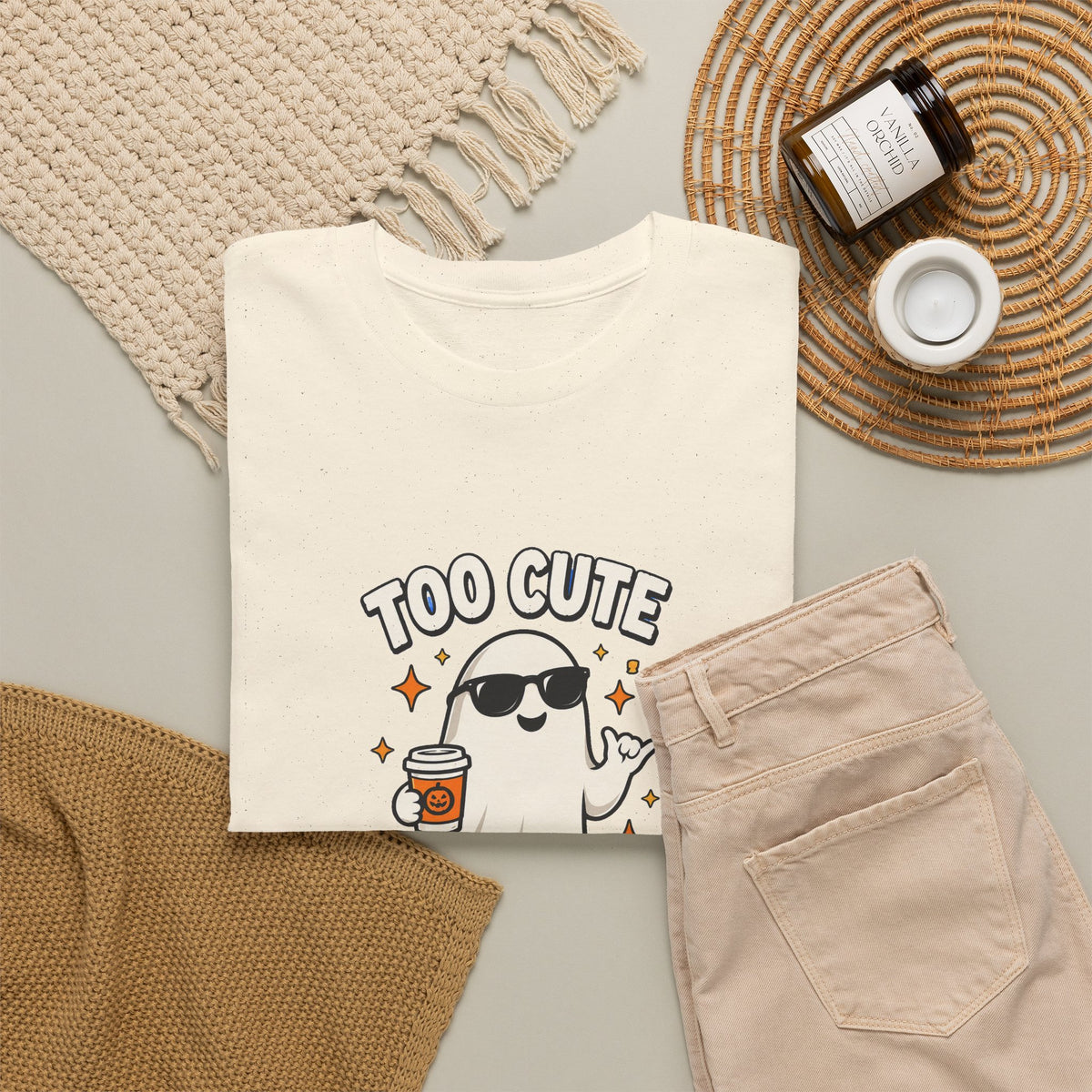 Too Cute To Spook Halloween Shirt – Ghost Coffee Cup Tee | Cute Fall Gift