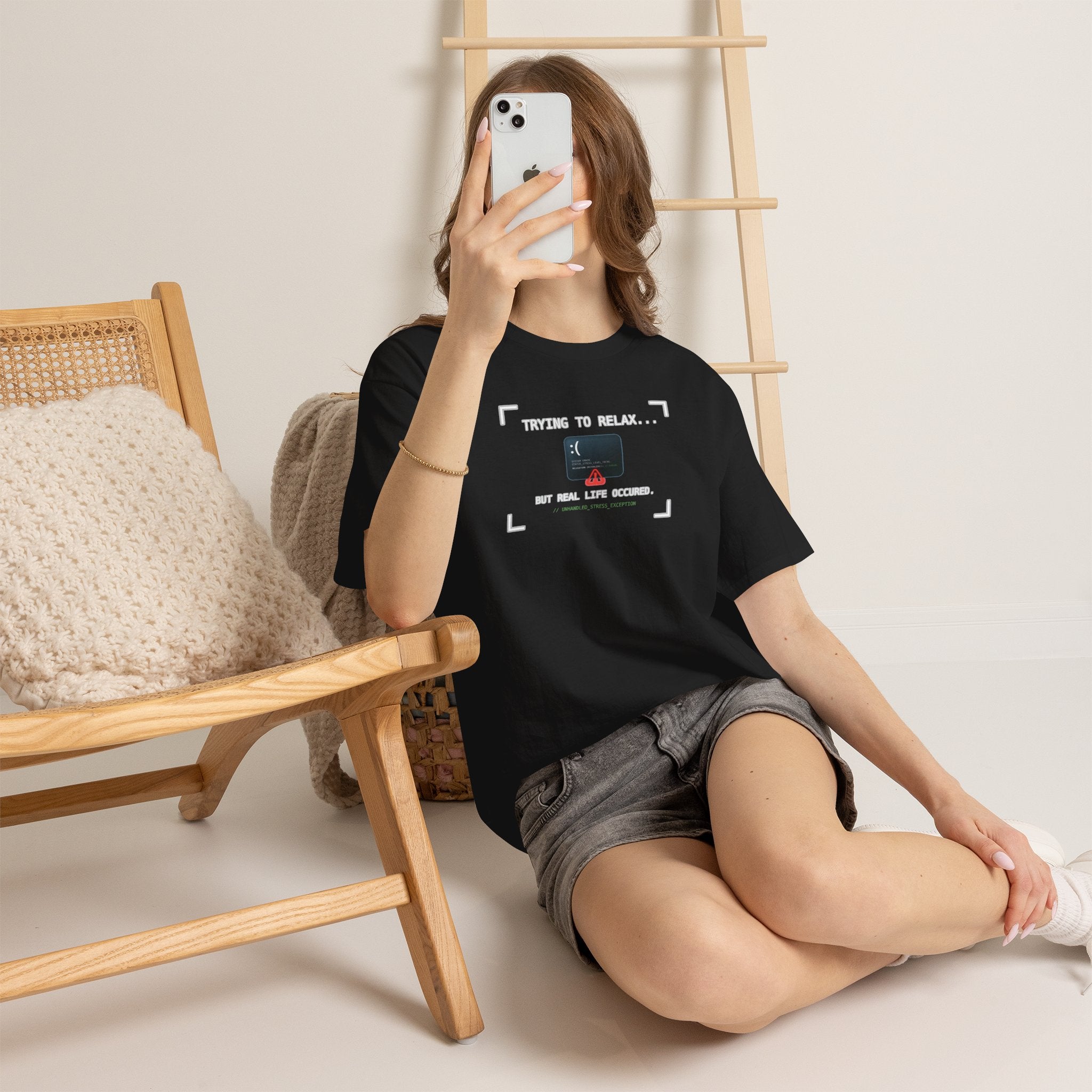 "Trying to Relax... But Real Life Occurred" Graphic Tee | Funny Software Engineer T-Shirt