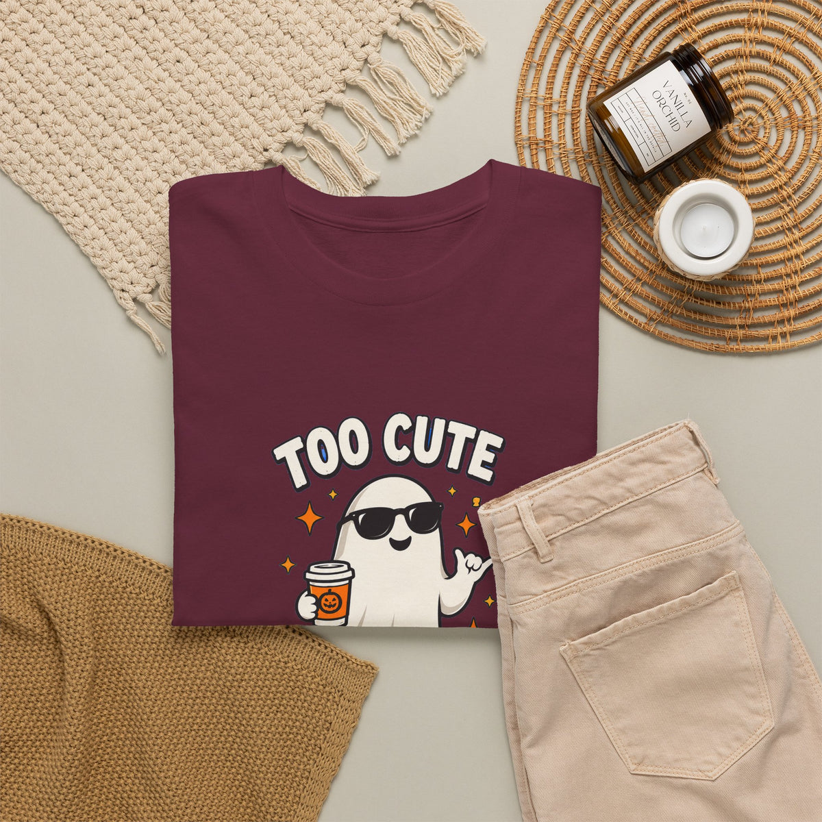 Too Cute To Spook Halloween Shirt – Ghost Coffee Cup Tee | Cute Fall Gift