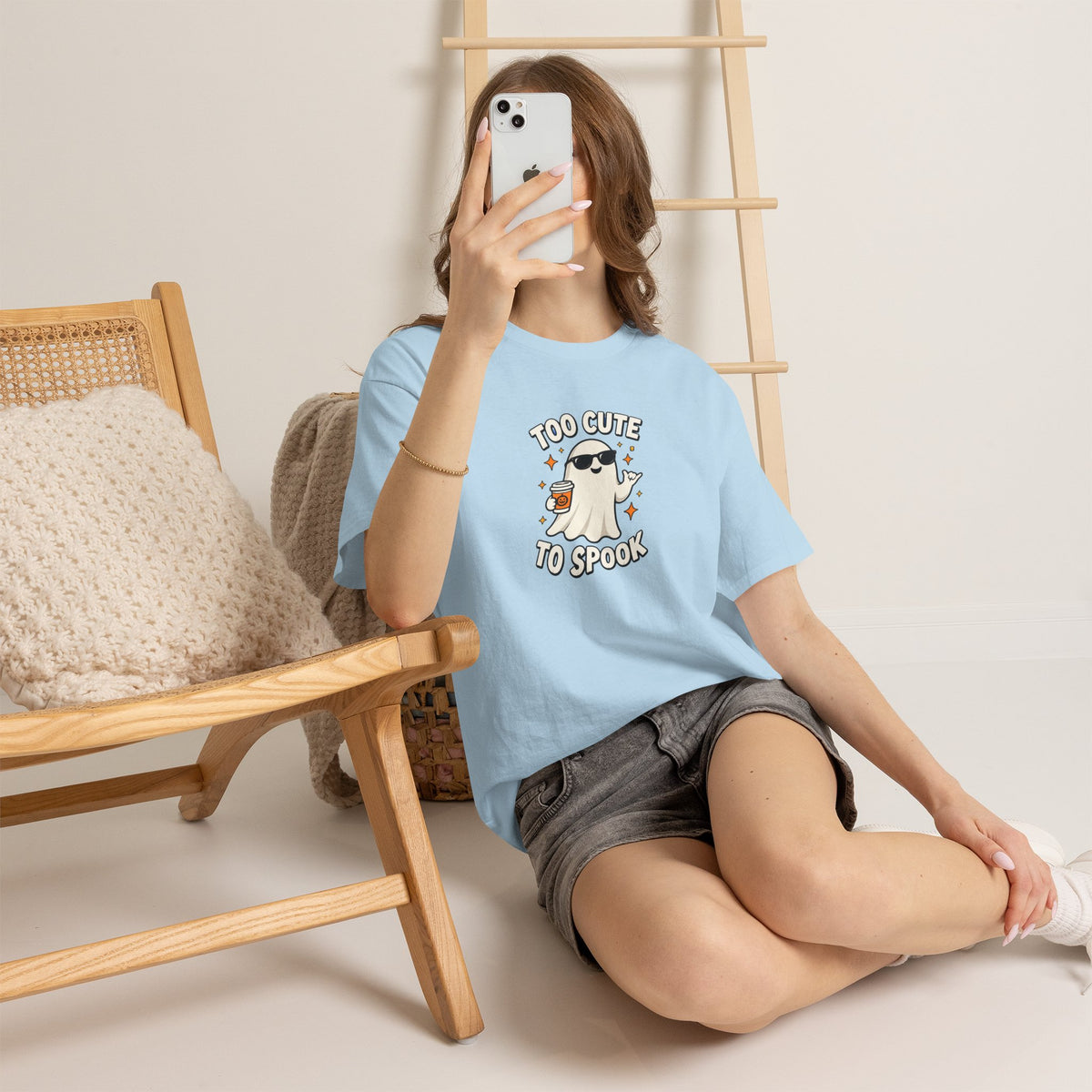 Too Cute To Spook Halloween Shirt – Ghost Coffee Cup Tee | Cute Fall Gift