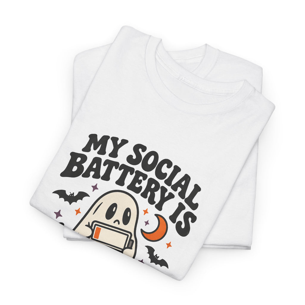 Funny Halloween T-Shirt - My Social Battery's Haunted Ghost Tee | Introvert Gift