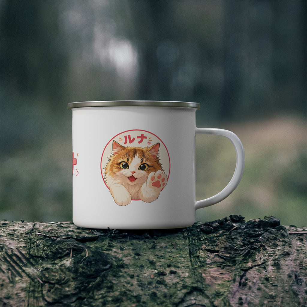 Luna Munchkin Cat Enamel Mug – Cute Cat Camping Cup | Luna Cat Merch