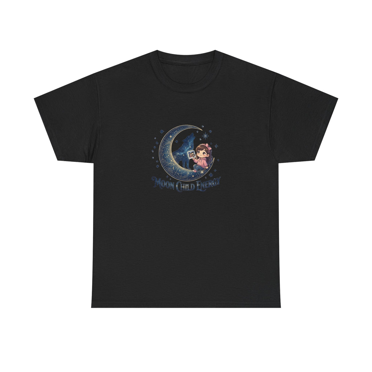 Moon Child Energy T-Shirt — Cute Wolf & Moon Graphic Tee