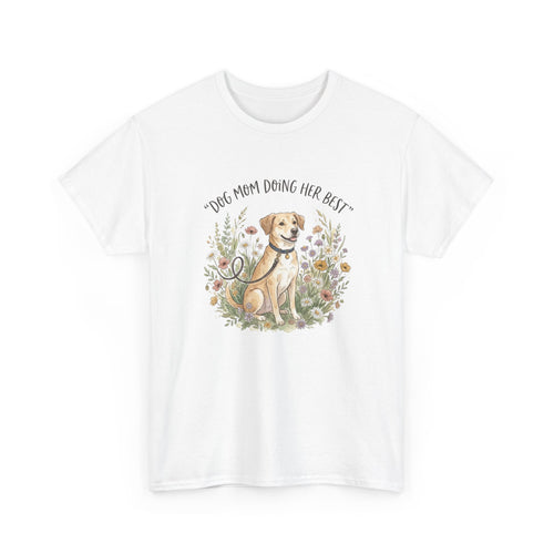Dog Mom Tee — "Dog Mom Doing Her Best" Floral Labrador Shirt