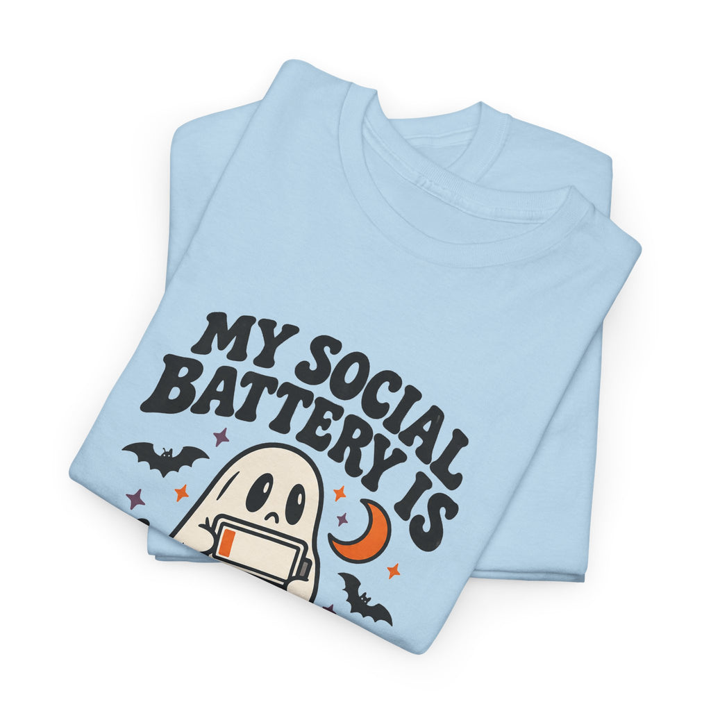 Funny Halloween T-Shirt - My Social Battery's Haunted Ghost Tee | Introvert Gift