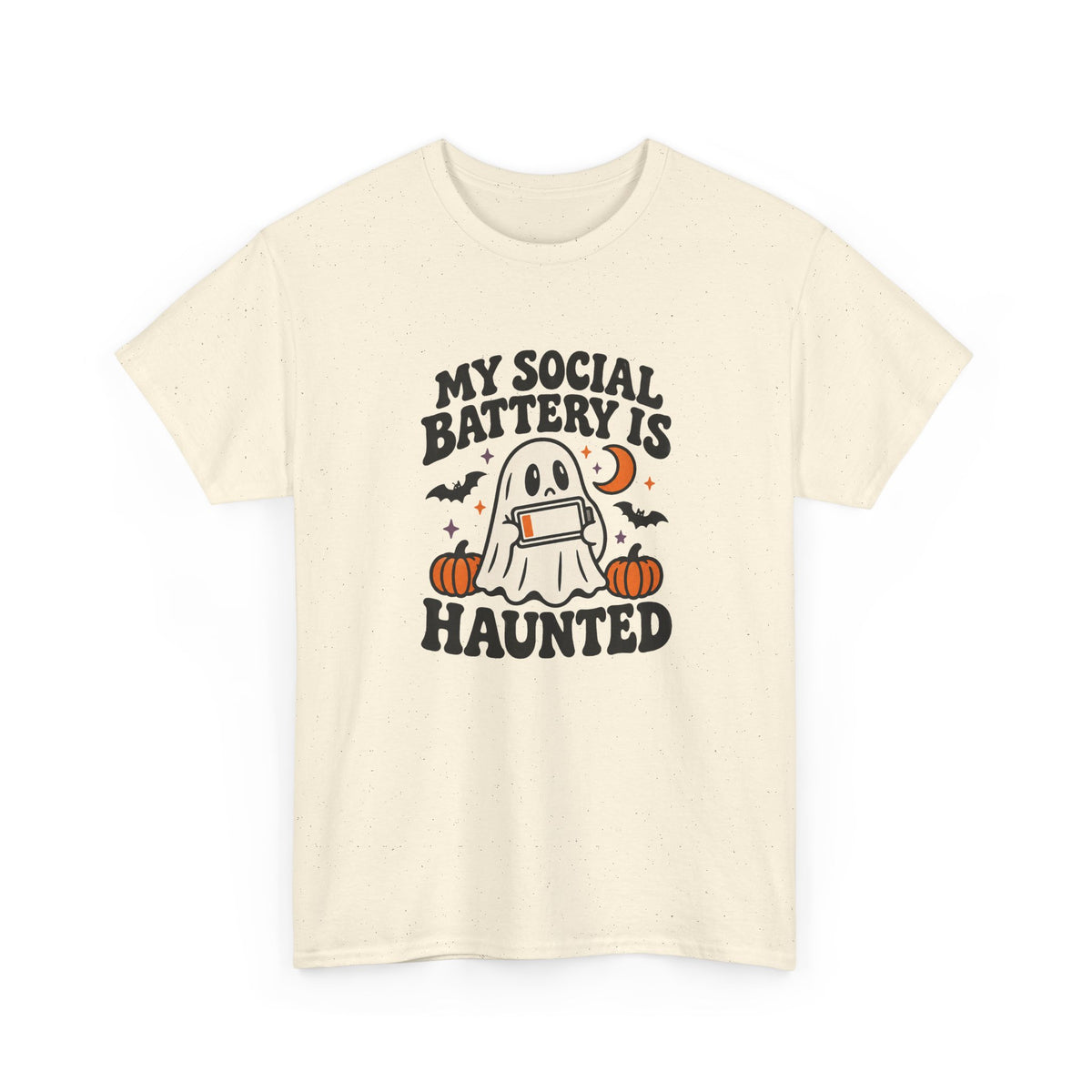 Funny Halloween T-Shirt - My Social Battery's Haunted Ghost Tee | Introvert Gift