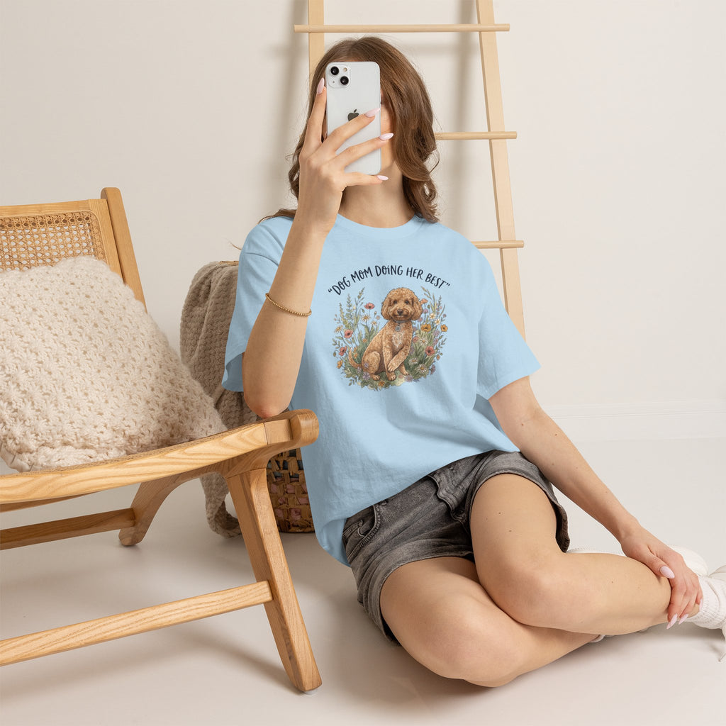 Dog Mom Tee — "Dog Mom Doing Her Best" Floral Goldendoodle Shirt