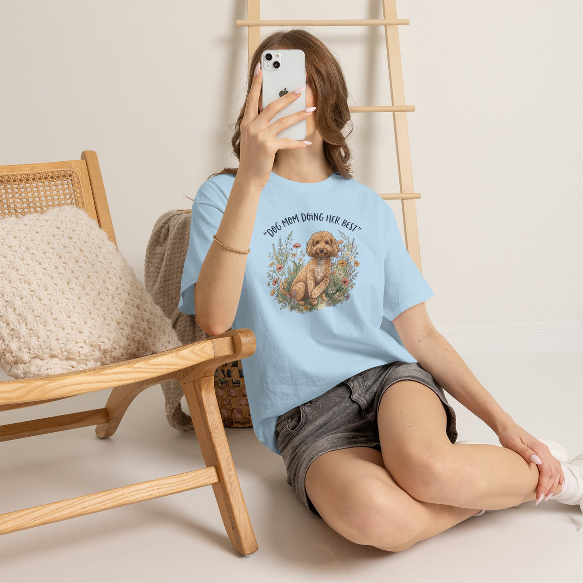 Dog Mom Tee — "Dog Mom Doing Her Best" Floral Goldendoodle Shirt