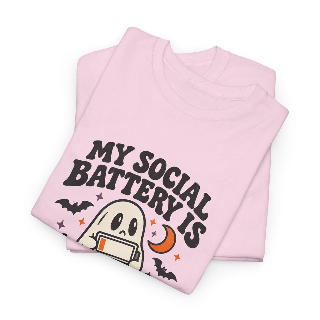 Funny Halloween T-Shirt - My Social Battery's Haunted Ghost Tee | Introvert Gift