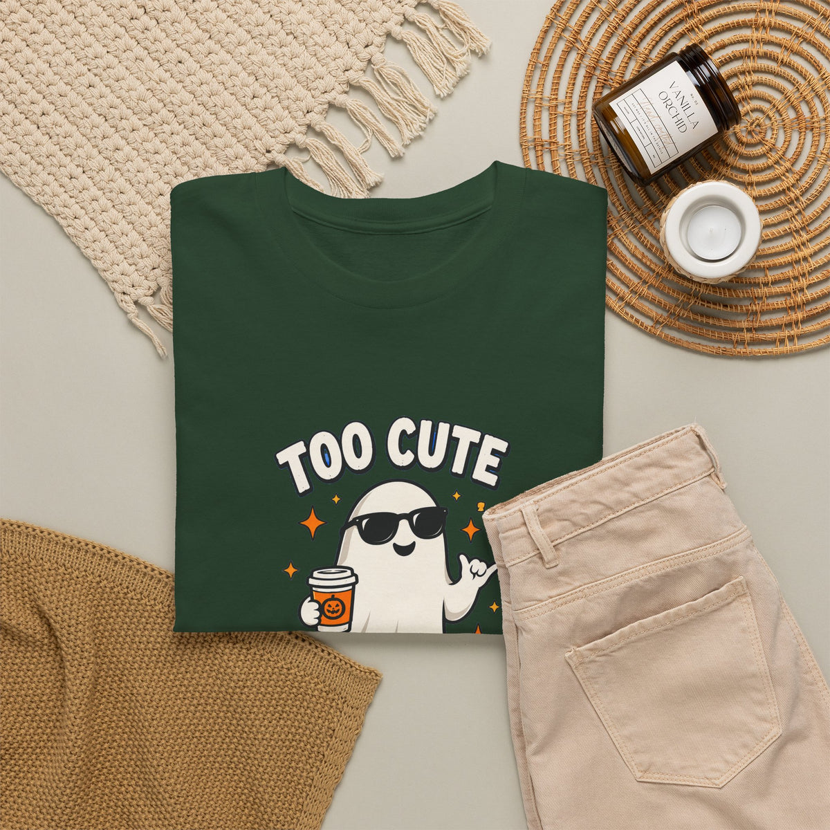 Too Cute To Spook Halloween Shirt – Ghost Coffee Cup Tee | Cute Fall Gift