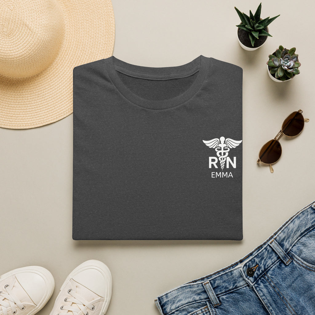 RN Nurse T‑Shirt — Personalized Caduceus Logo Tee with Name