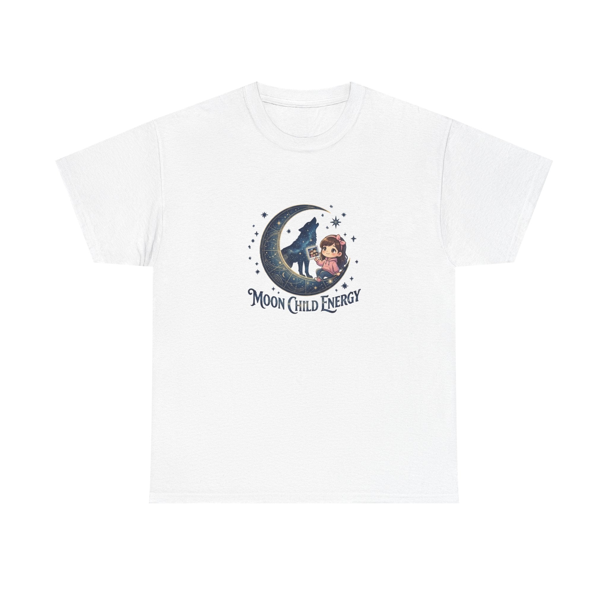 Moon Child Energy T-Shirt — Cute Wolf & Moon Graphic Tee