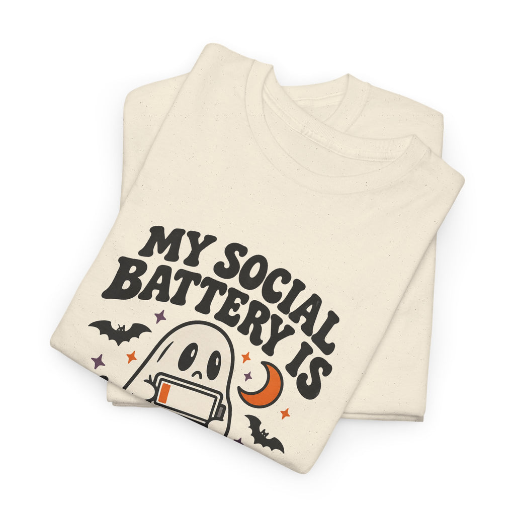 Funny Halloween T-Shirt - My Social Battery's Haunted Ghost Tee | Introvert Gift