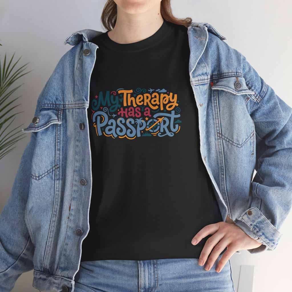 T-Shirt — "My Therapy Has a Passport" Travel Therapy Tee