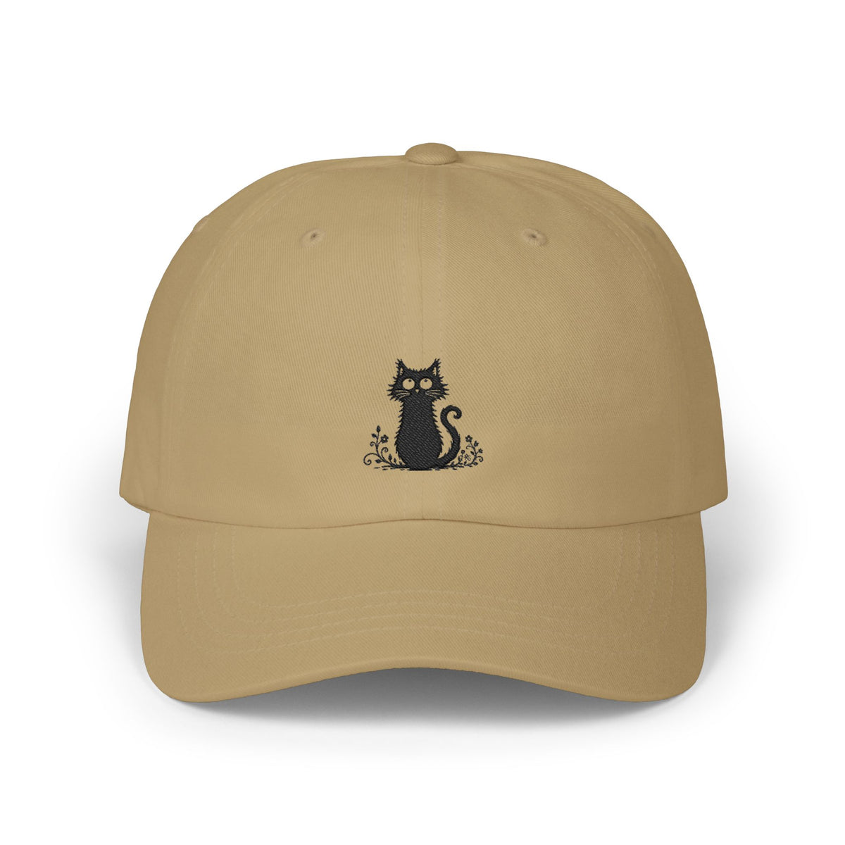 Embroidered Black Cat Dad Cap — Minimal Cute Cat Hat