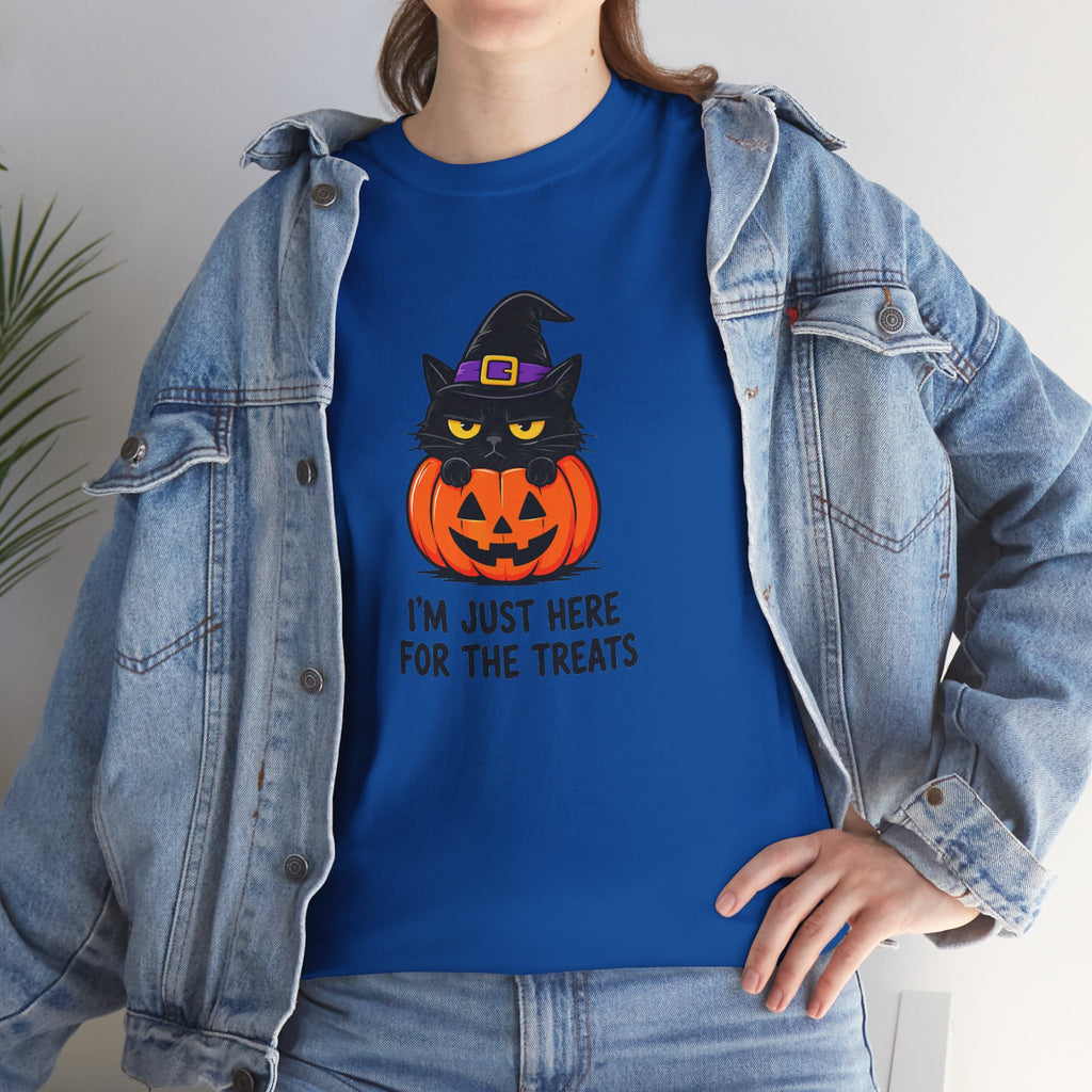 Halloween Cat T-Shirt – I’m Just Here For The Treats Pumpkin Witch Tee