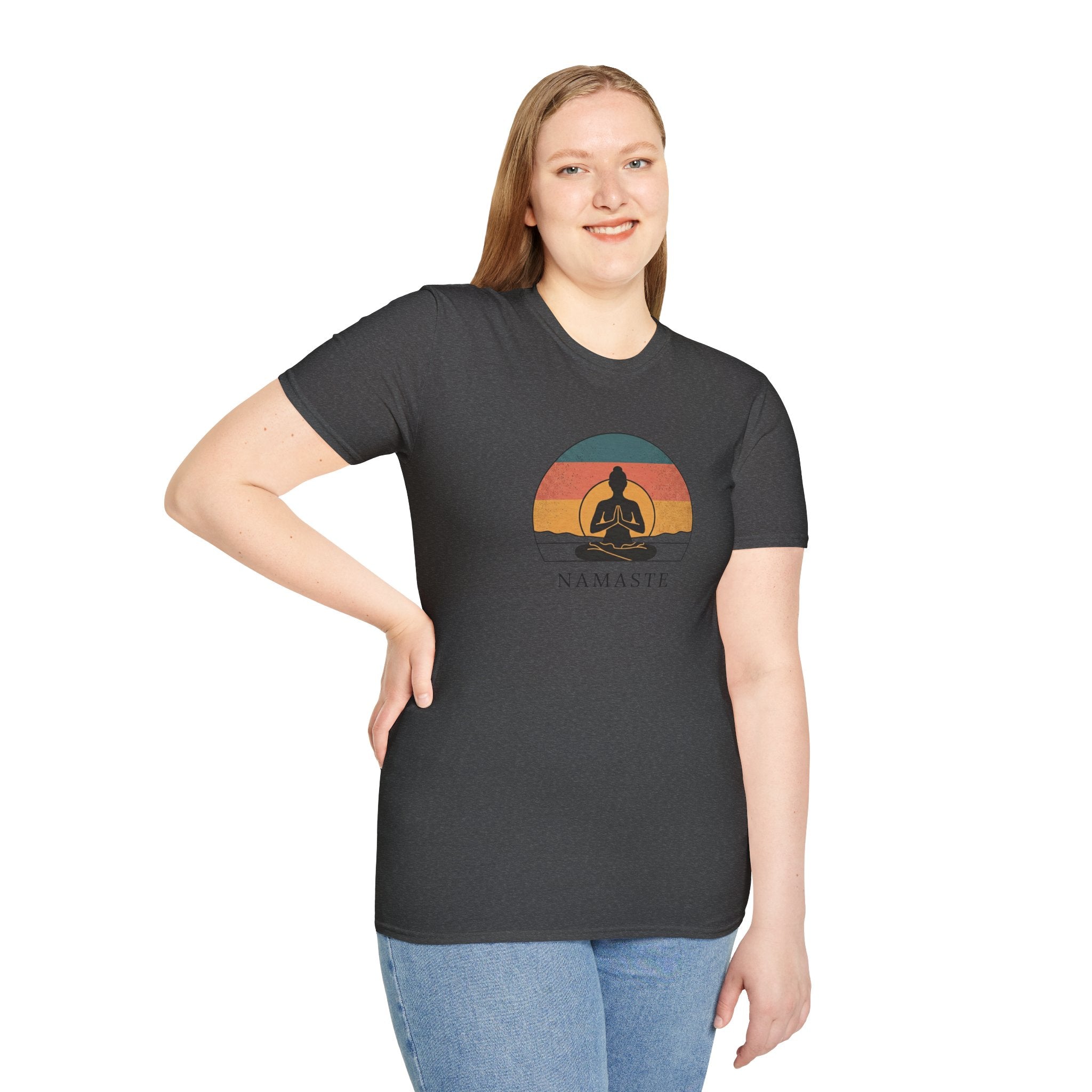 Namaste Yoga T-Shirt — Vintage Sunset Meditation Tee