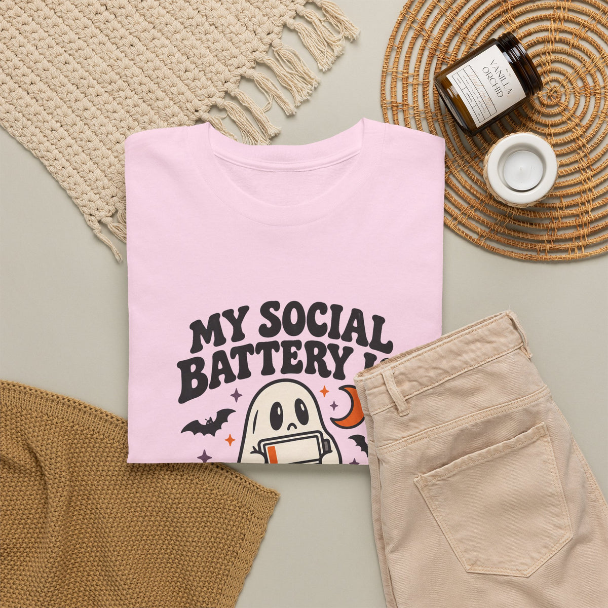 Funny Halloween T-Shirt - My Social Battery's Haunted Ghost Tee | Introvert Gift