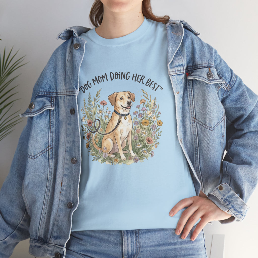 Dog Mom Tee — "Dog Mom Doing Her Best" Floral Labrador Shirt