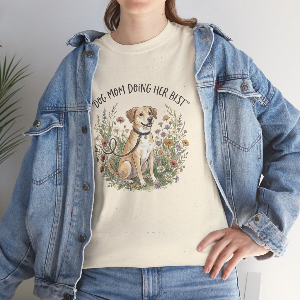 Dog Mom Tee — "Dog Mom Doing Her Best" Floral Labrador Shirt