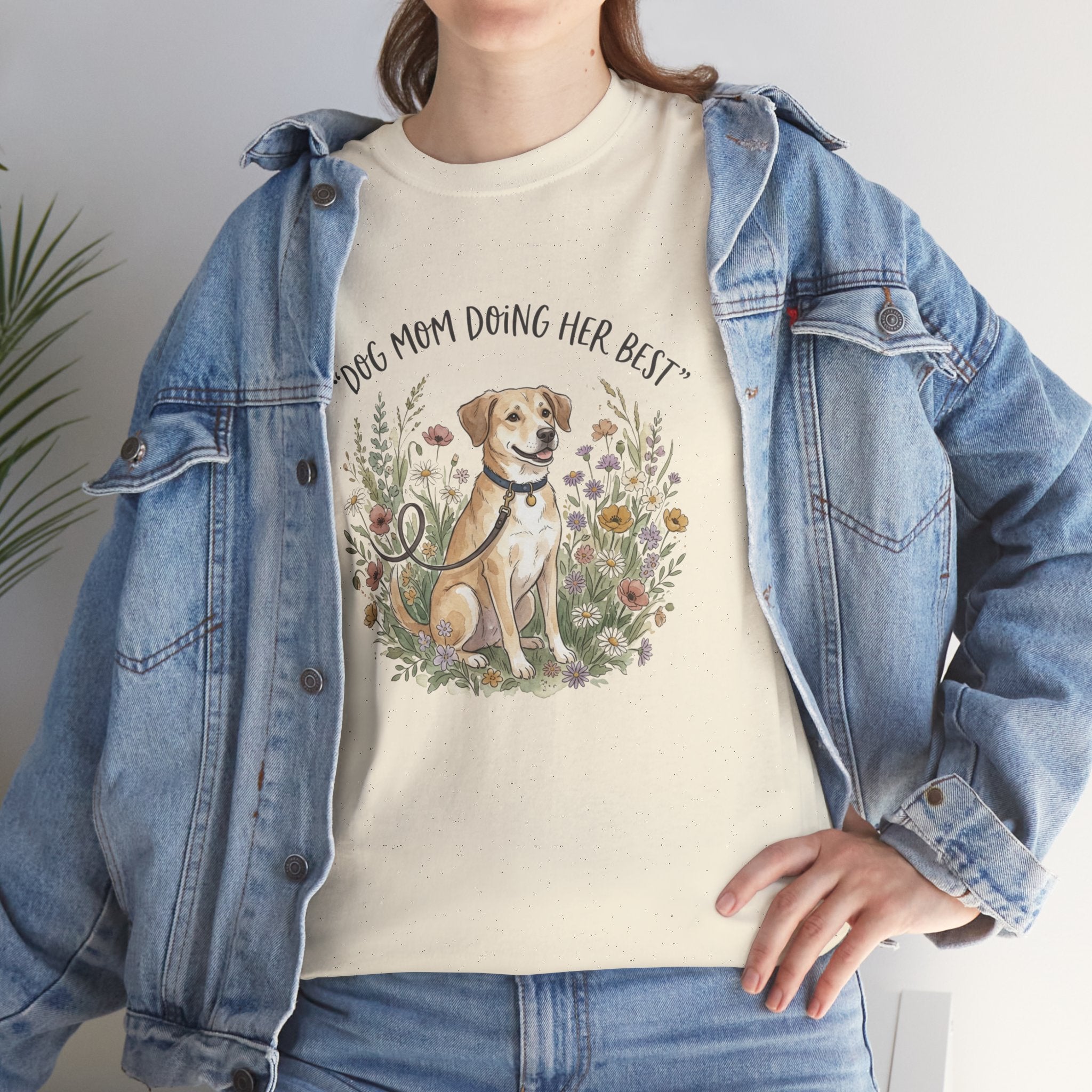 Dog Mom Tee — "Dog Mom Doing Her Best" Floral Labrador Shirt