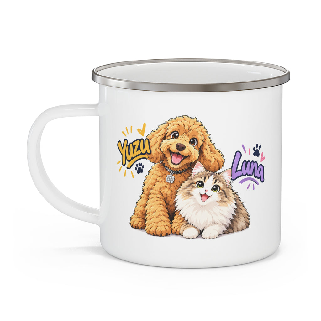 Personalized Pet Enamel Mug – Custom Cartoon-Style Dog & Cat Photo Mug | 12oz