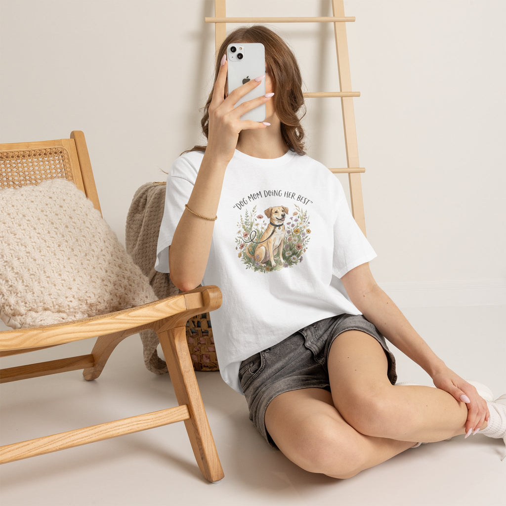 Dog Mom Tee — "Dog Mom Doing Her Best" Floral Labrador Shirt
