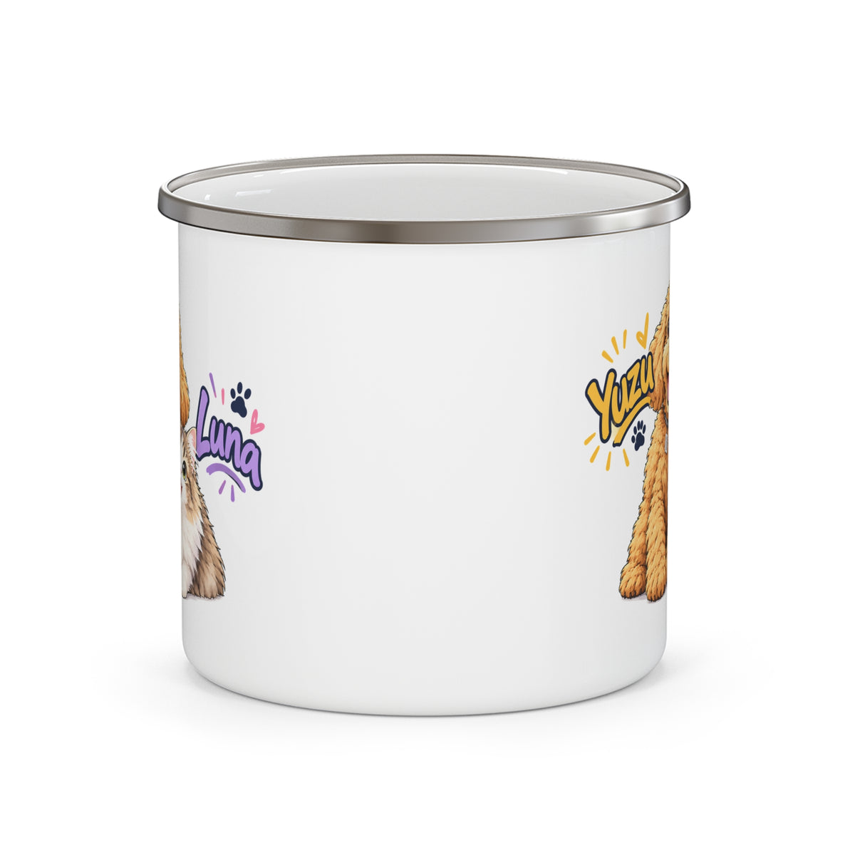 Personalized Pet Enamel Mug – Custom Cartoon-Style Dog & Cat Photo Mug | 12oz