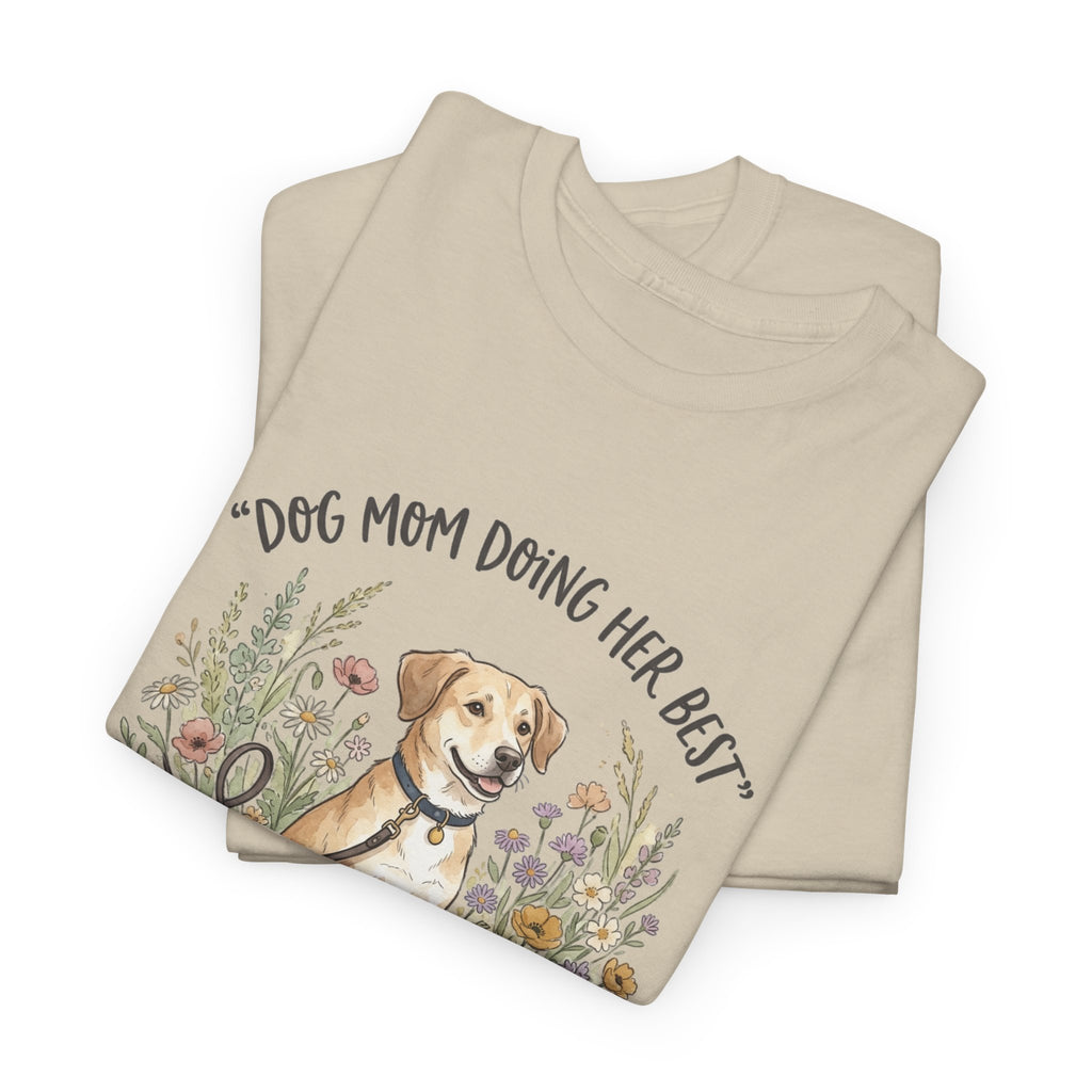 Dog Mom Tee — "Dog Mom Doing Her Best" Floral Labrador Shirt