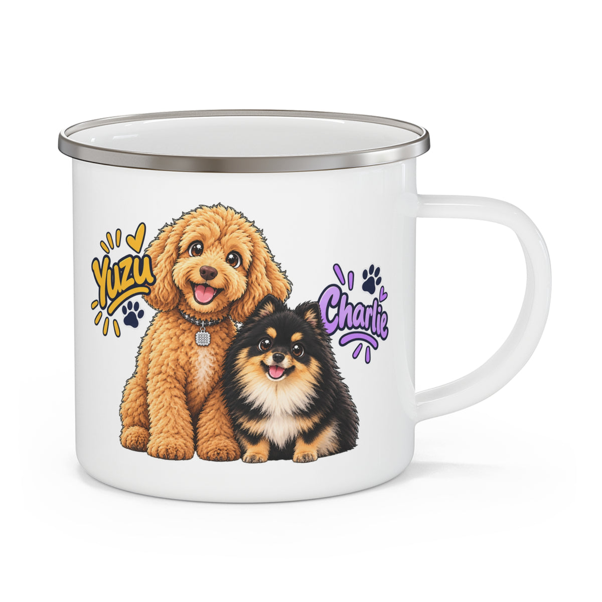 Personalized Pet Camping Mug - Custom Dog Photo & Name | 12oz Enamel Cup