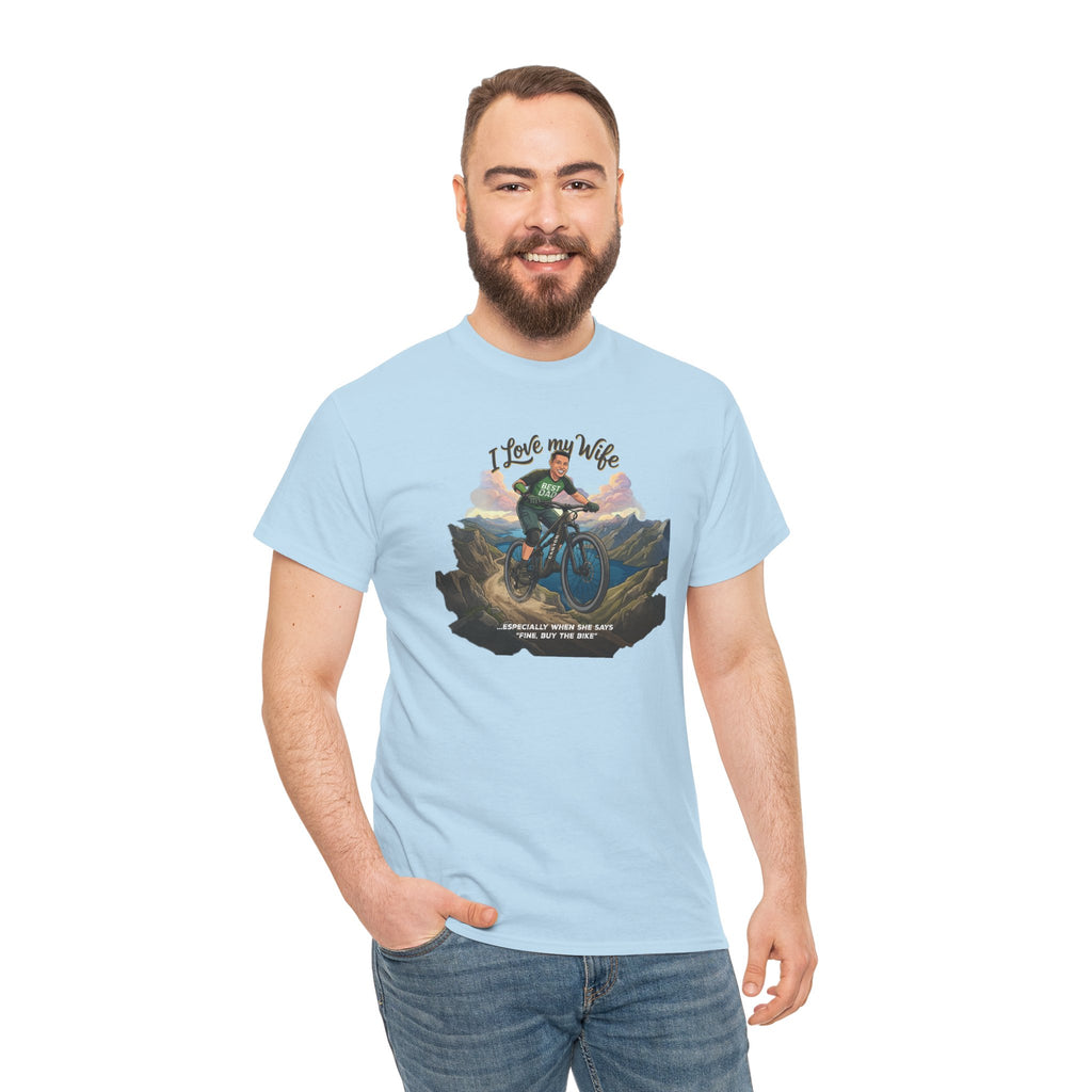 I Love My Wife Mountain Bike T-Shirt – Funny MTB Husband Cycling Shirt Gift for Dad