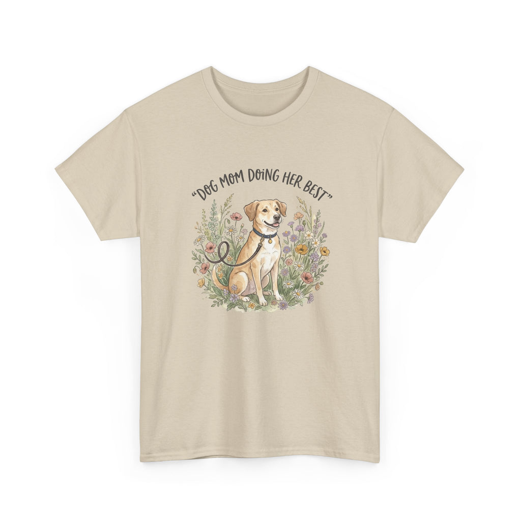 Dog Mom Tee — "Dog Mom Doing Her Best" Floral Labrador Shirt