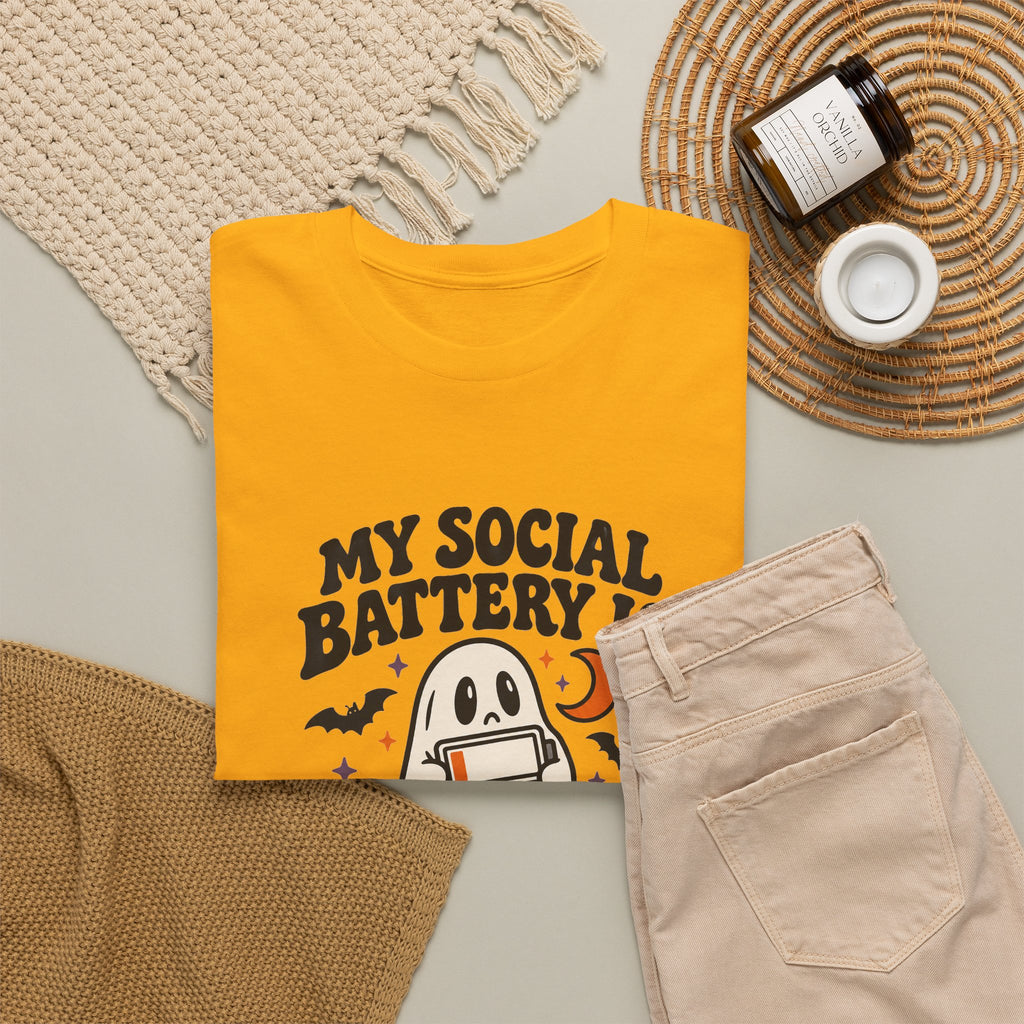 Funny Halloween T-Shirt - My Social Battery's Haunted Ghost Tee | Introvert Gift