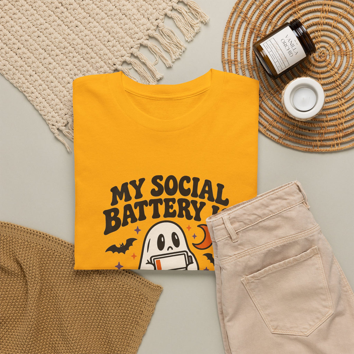 Funny Halloween T-Shirt - My Social Battery's Haunted Ghost Tee | Introvert Gift