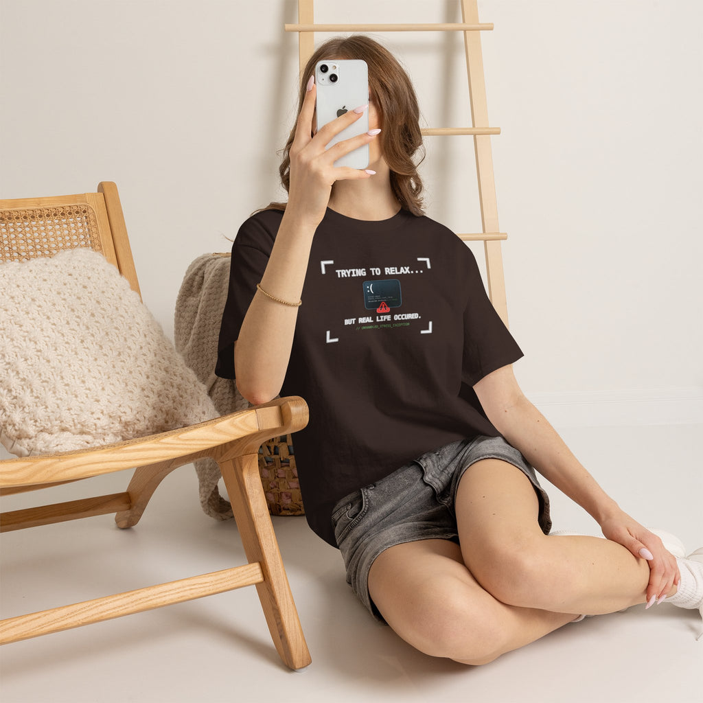 "Trying to Relax... But Real Life Occurred" Graphic Tee | Funny Software Engineer T-Shirt