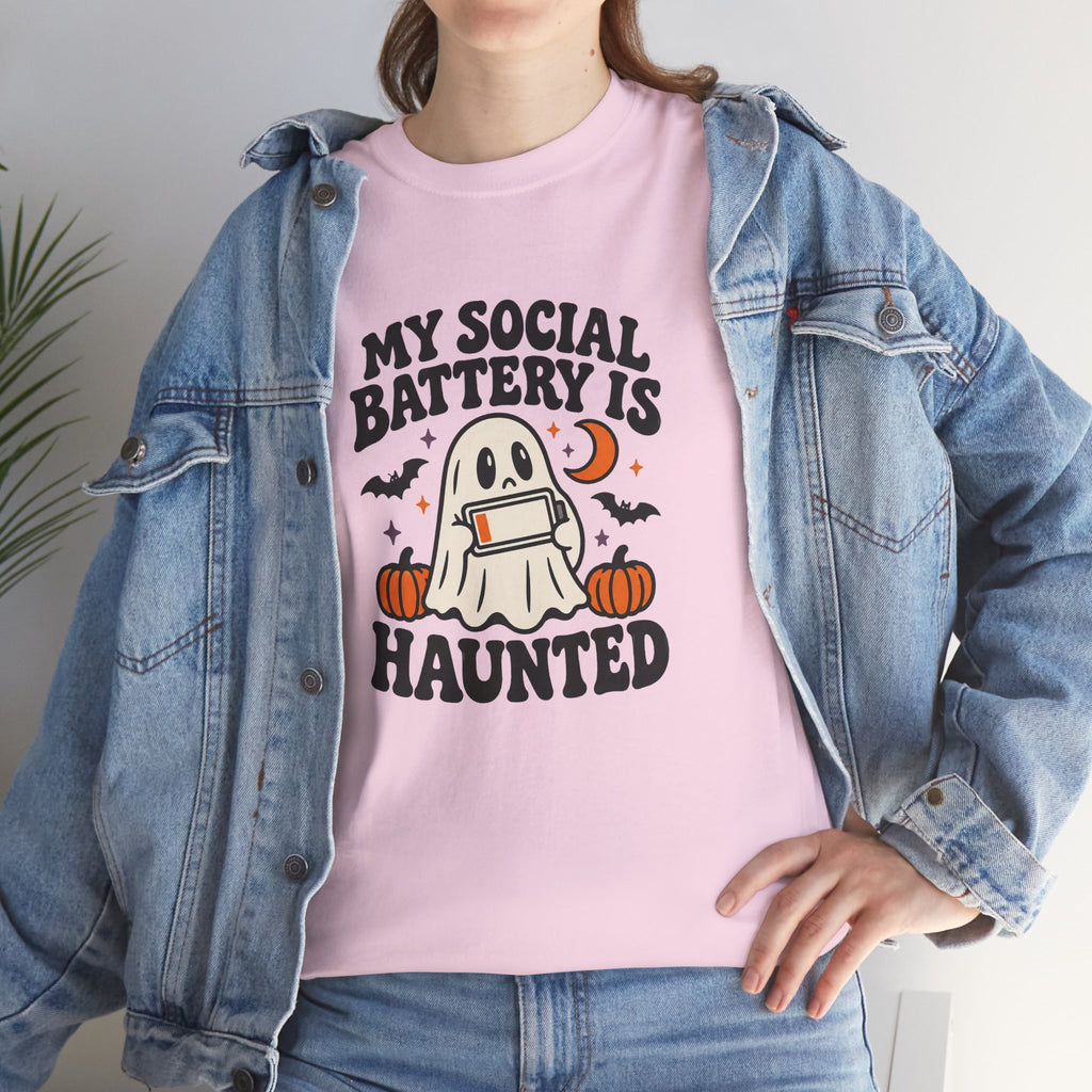 Funny Halloween T-Shirt - My Social Battery's Haunted Ghost Tee | Introvert Gift