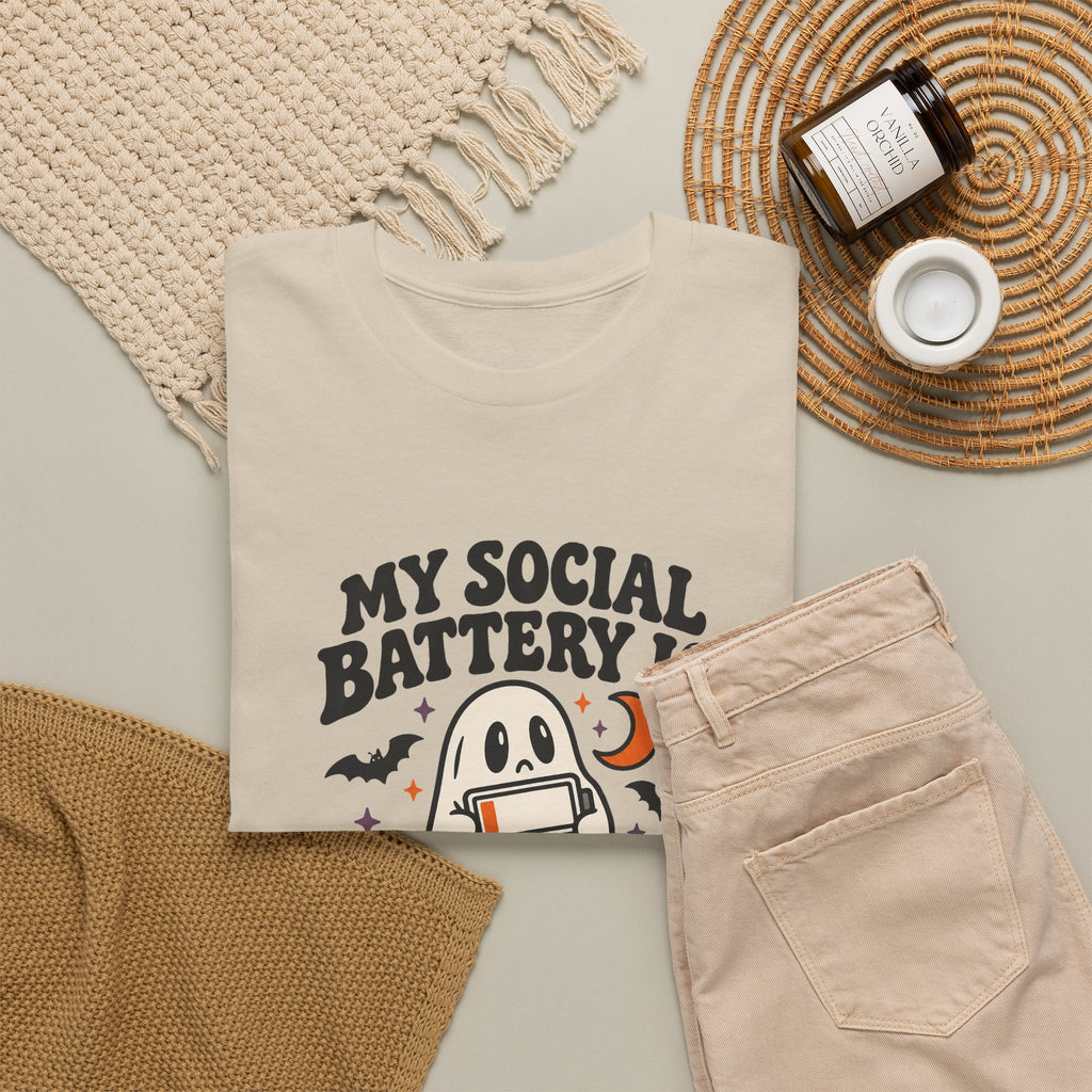 Funny Halloween T-Shirt - My Social Battery's Haunted Ghost Tee | Introvert Gift